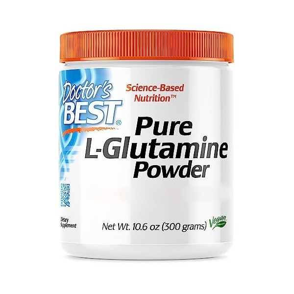 Doctors Best, Pure L-Glutamine Powder, 300g Poudre végétalienne, Haute Dosé, Acide Aminé, Testé en Laboratoire, Sans Gluten,