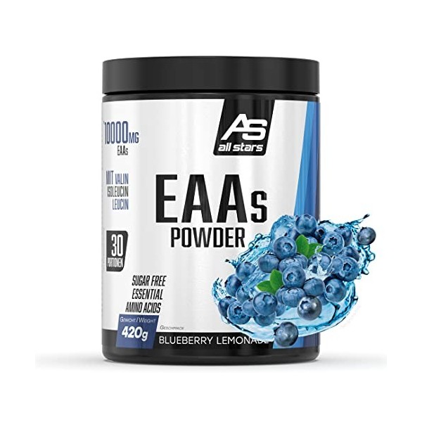 All Stars EAA Powder Blueberry Lemonade I Acides aminés hautement dosés I 420 g de poudre avec 10 000 mg dEAA par portion I 