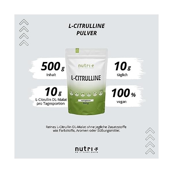 L-Citrulline hautement dosée – Poudre de malate de L-citrulline 1 kg végétalien – Dosage et pureté les plus élevés – Bodybuil