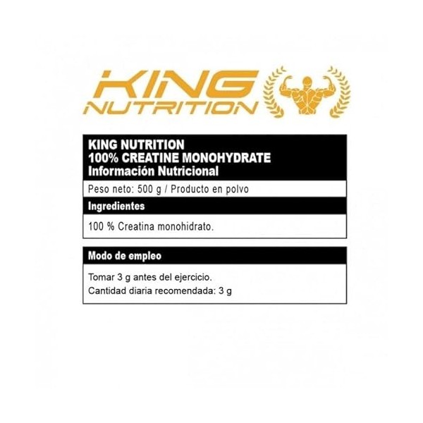 King Nutrition 100 % créatine monohydrate 500 g sans goût aide à augmenter le volume musculaire