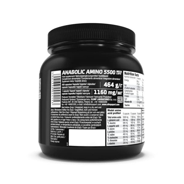 OLIMP - Anabolic Amino 5500 Mega Caps 400 capsules . Complément alimentaire de haute qualité contenant une grande quantité d