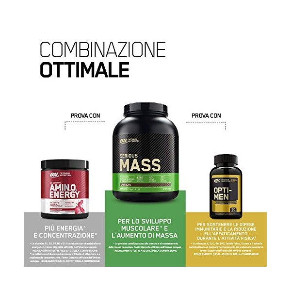 ‎Optimum Nutrition Serious Mass Gainer Poudre de Protéines de Lactosérum pour Augmenter la Masse Musculaire avec Créatine Glu