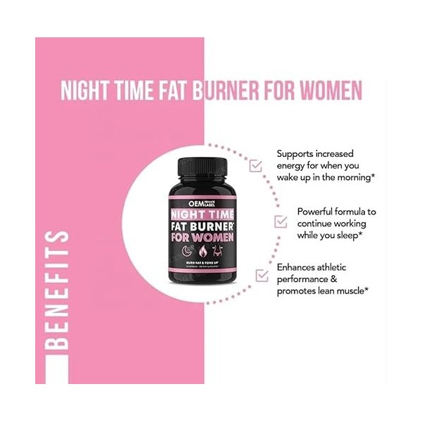 NIGHT TIME FAT BURNER FOR WOMAN Brûleur de graisse nocturne - Bloqueur de glucides, booster de métabolisme, coupe-faim et pil