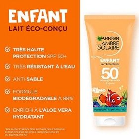 Garnier - Lait Solaire Protecteur Éco-Conçu pour Enfant - Protection Solaire FPS 50+ - Résistant à lEau - Anti-Sable - Enric