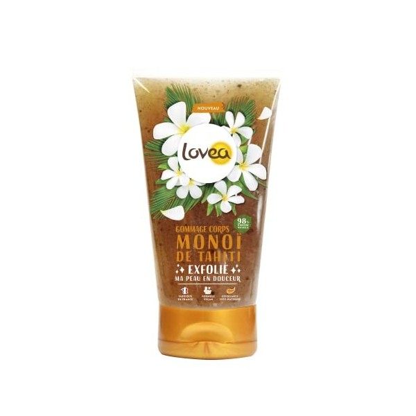 LOVEA - Gommage Corps - Monoï De Tahiti - Exfolie, Lisse & Adoucit - Texture Fondante - Grains Doux - 98% DOrigine Naturelle