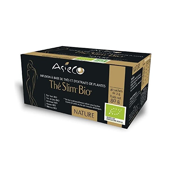 Thé Slim Bio Goût Nature Plantes Boîte de 40 Sachets de 1,5g - Boisson Détox Minceur Efficace - Produit de Qualité Issu de l