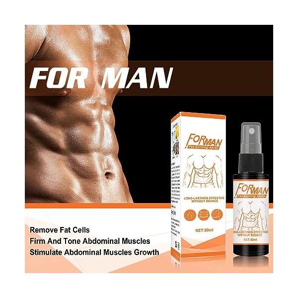 Spray Brûle-graisses pour Hommes, Spray Dissolvant la Cellulite pour Hommes 50 Ml Accélération Douce de la Circulation Amélio