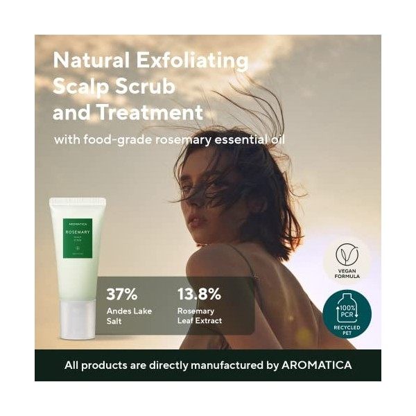 AROMATICA Exfoliant pour le cuir chevelu au romarin, sans sulfate, sans silicone, végétalien, nettoyage du cuir chevelu avec 