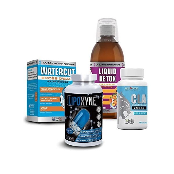 PACK MINCEUR - Kit All In One, Draine, Affine, Élimine - Draineur Watercut + CLA 2400 + Lipoxyne 4 en 1 Liporéducteur + Liqui