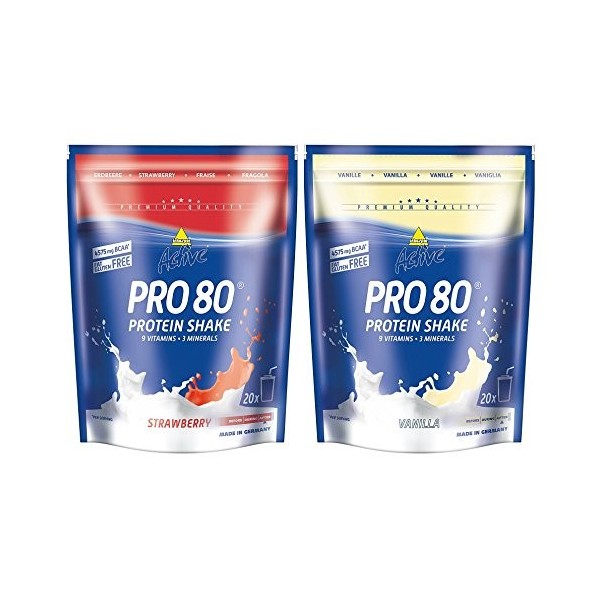 Inko Active Pro Lot de 2 sachets de 80 sachets 2 x 500 g Vanille/fraise D 