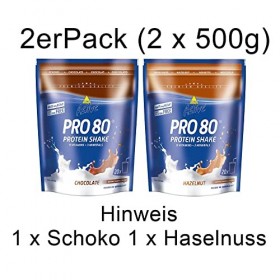 Inko Active Pro 80 Lot de 2 sachets de shake protéiné 2 x 500 g - 1 kg Noisette et chocolat