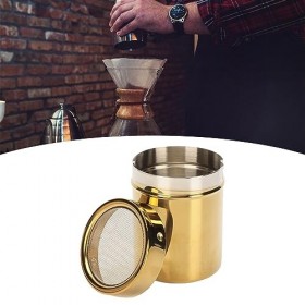 Shaker à sucre, shaker à poudre à visser sur le dessus en maille fine dorée facile à nettoyer, résistant à la rouille pour la