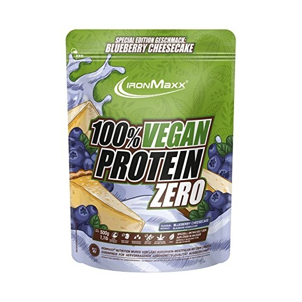 IronMaxx 100% Vegan Protein Zero - Poudre de Protéines Vegan avec 3 sources de Protéines - gateau Cheesecake - 1 x sac de 500