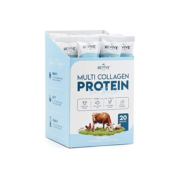 Sachets de protéines multicollagènes en poudre - non aromatisées - 5 types de peptides de collagène dorigine alimentaire - B
