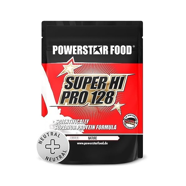 Powerstar SUPER HI PRO 128 1kg | Poudre protéinée multi-composants sans édulcorants | Valeur biologique la plus élevée possib