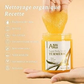 ANAiRUi Gommages pour le corps du visage curcuma, gommage pour taches noires avec hyperpigmentation du visage du corps, améli