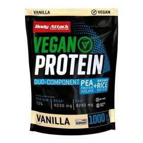 Body Attack Vegan Duo-Component Protein Chocolate, 1000 g de protéines végétales issues de deux sources / 33 portions, Sachet