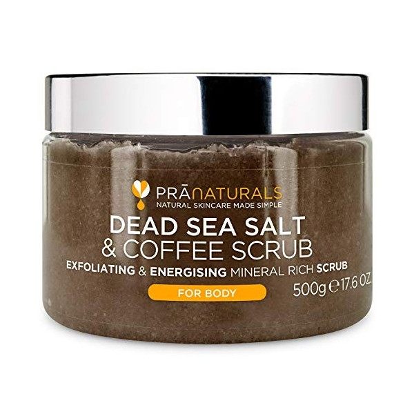 PraNaturals Gommage pour le corps au sel de la Mer Morte et au café 500 gr – Formule naturelle - Exfoliant – Nourrissant – Ré