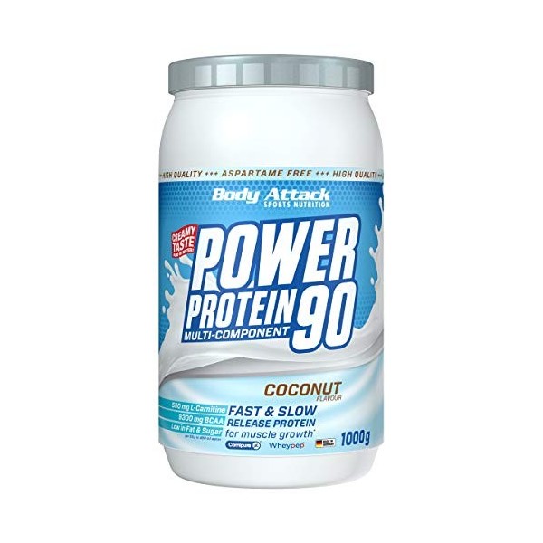 Body Attack Power Protein 90, 5K protein powder de whey protéine, L-Carnitine et BCAA pour la croissance musculaire et le fit