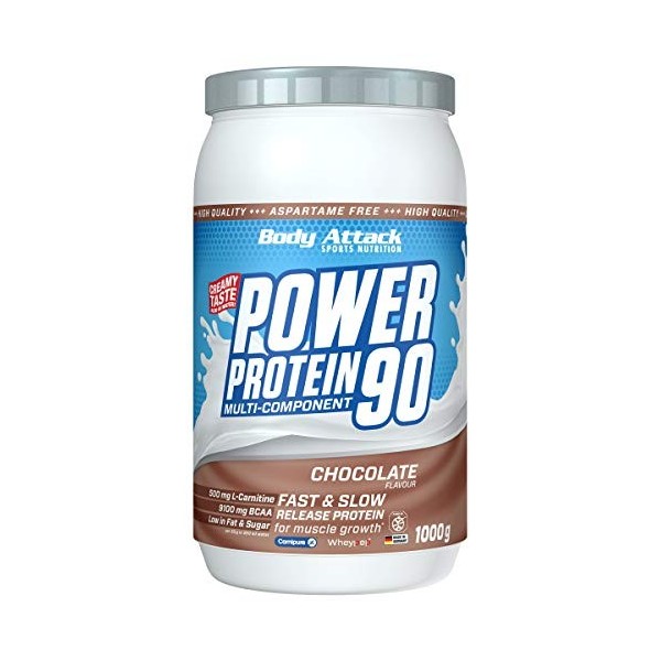 Body Attack Power Protein 90, 5K protein powder de whey protéine, L-Carnitine et BCAA pour la croissance musculaire et le fit