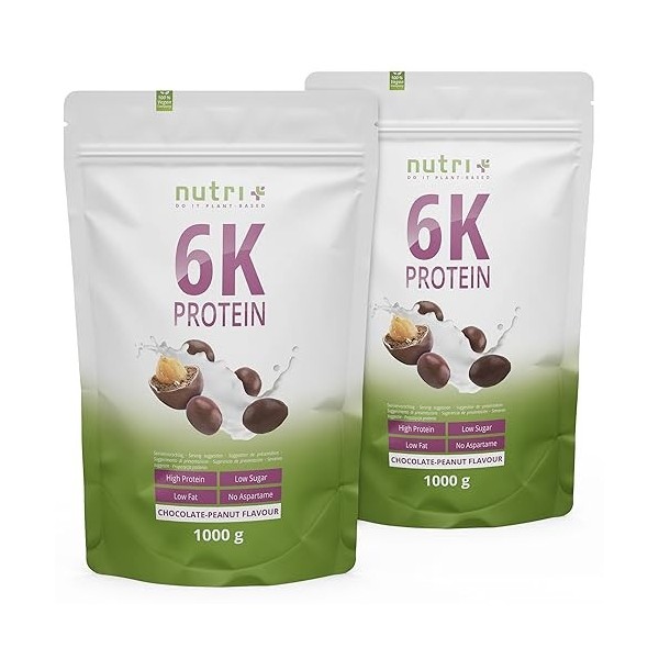 Nutri+ PROTÉINES EN POUDRE CHOCOLAT ET ARACHIDES 2 kg Mélange de protéines végétaliennes sans lactosérum - Protein 6k 2000g p