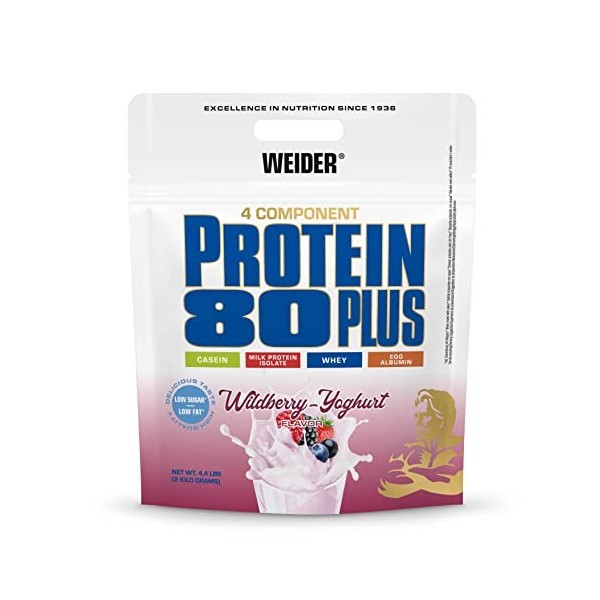 WEIDER Protein 80 Plus protéine en poudre, Baie Sauvage, faible teneur en glucides, mélange de lactosérum de caséine multi-co