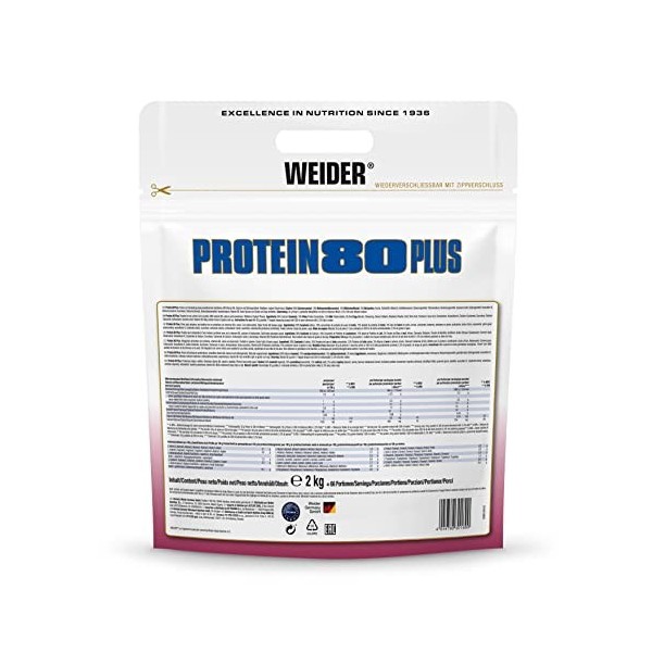 WEIDER Protein 80 Plus protéine en poudre, Baie Sauvage, faible teneur en glucides, mélange de lactosérum de caséine multi-co