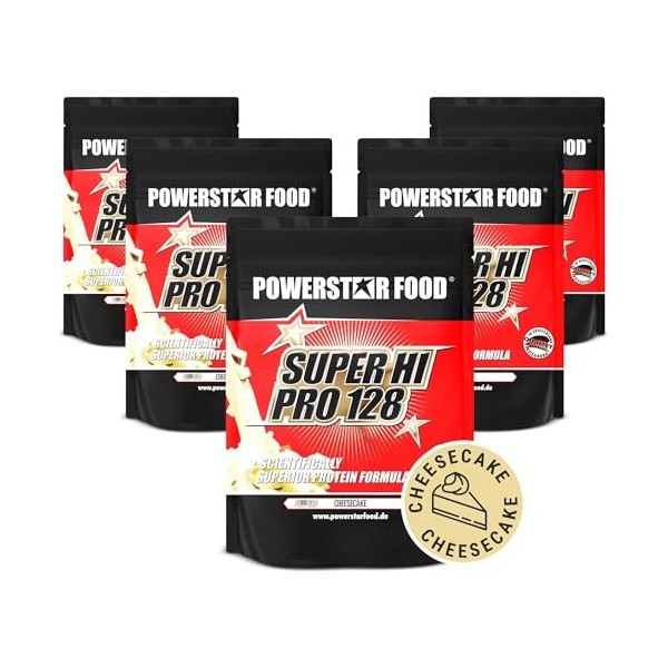 Powerstar Super HI Pro 128 Poudre de protéines au fromage multi-composants 5 x 1000 g Valeur biologique maximale Poudre de pr