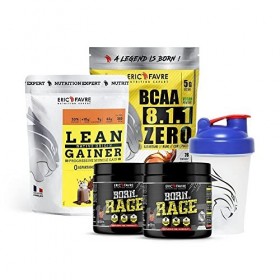 PACK PRISE DE MASSE - Kit Starter Protéines, Pré-Workout, Acides Aminés - Lean Gainer + Born of Rage + BCAA 8.1.1 ZERO Vegan 