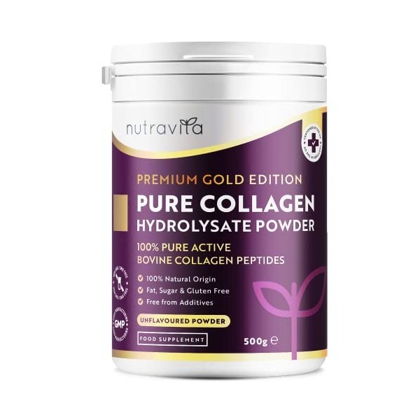 Poudre de Collagene 500g - Premium Peptides de Collagène Hydrolysés de Type 1-50 Portions - Collagen Hydrolysat de Collagene 