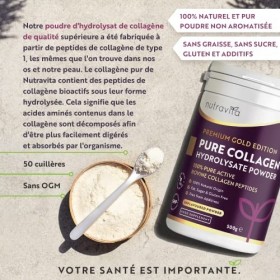 Poudre de Collagene 500g - Premium Peptides de Collagène Hydrolysés de Type 1-50 Portions - Collagen Hydrolysat de Collagene 