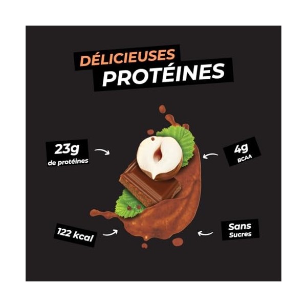 Ozers Protéine Végétale Chocolat Noisette / 4 sources : Pois, Fève, Riz, Courge / 77% de protéines / 4g BCAA/Sans sucre/Textu