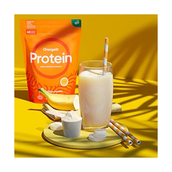 Orangefit Vegan Protein Banane – 750 g – Poudre protéinée de haute qualité avec protéines de pois – Sans gluten, naturel et r