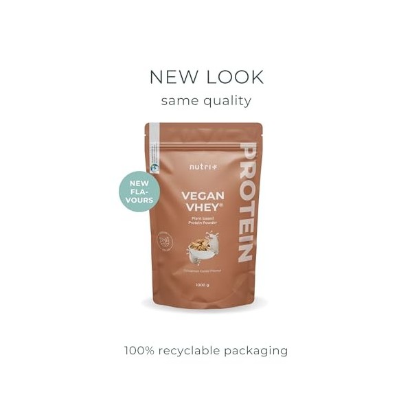 Nutri + Vegan Vhey Cinnamon Cereal 1 kg - 3K shake protéiné - Poudre de protéine végétalienne sans lactose - Céréales à la Ca