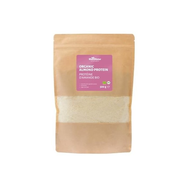 RheinNatur Poudre de protéine damande bio dégraissée 500 g - Poudre de protéine végétalienne, sans lactose & sans gluten - G