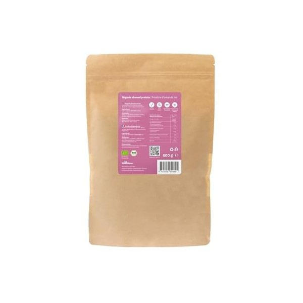 RheinNatur Poudre de protéine damande bio dégraissée 500 g - Poudre de protéine végétalienne, sans lactose & sans gluten - G