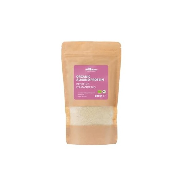 RheinNatur Poudre de protéine damande bio dégraissée 200 g - Poudre de protéine végétalienne, sans lactose & sans gluten - G