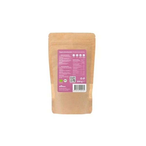 RheinNatur Poudre de protéine damande bio dégraissée 200 g - Poudre de protéine végétalienne, sans lactose & sans gluten - G