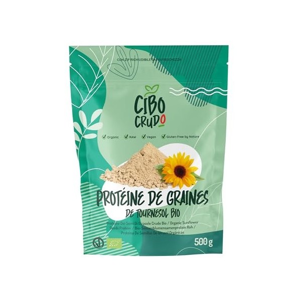 Poudre de Protéines de Graines de Tournesol Biologiques et Crues - 500 g. Protéines Végétales et Végétaliennes sans Lactose n