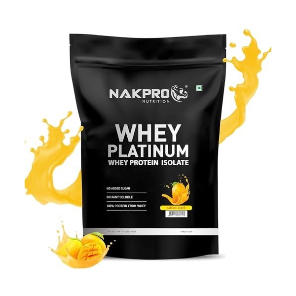 Green Velly PLATINUM 100% Whey Protein Isolate | 28.11g Protein, 6.42g BCAA | Easy Mixing, Mango, 500 g 