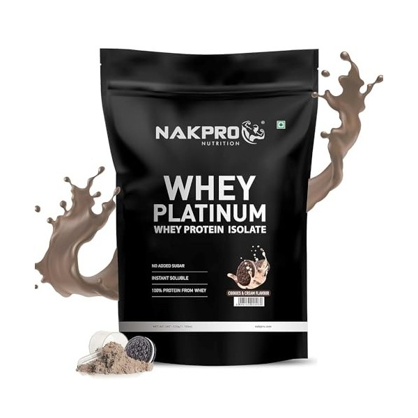 Green Velly PLATINUM 100% Whey Protein Isolate | 28.11g Protein, 6.42g BCAA | Easy Mixing, Cookies & Cream, 500 g 