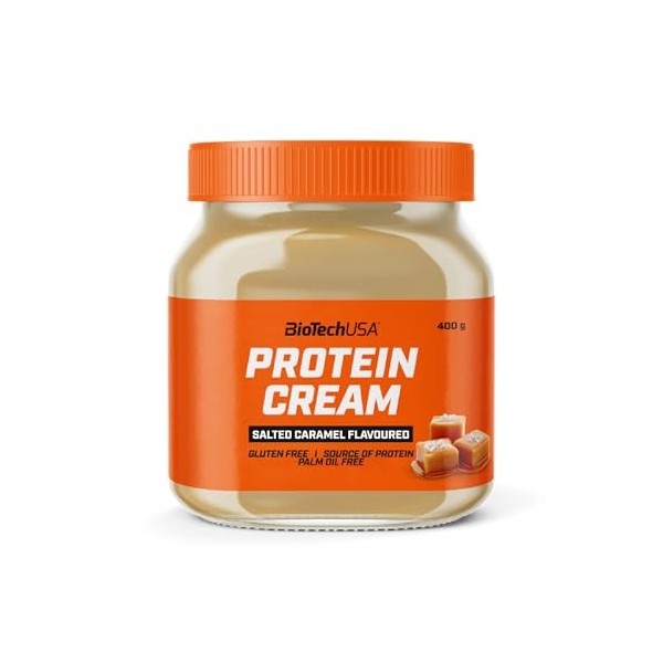 BioTechUSA Protein Cream | Riche en protéines | Pâte à tartiner aromatisée au caramel salé | Sans gluten | Sans huile de palm