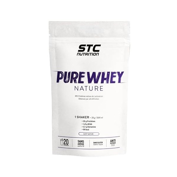 STC NUTRITION – Pure Whey – Protéines Natives Lactosérum - Apport en protéines quotidien – Anti-dopage – Sans arôme ajouté - 