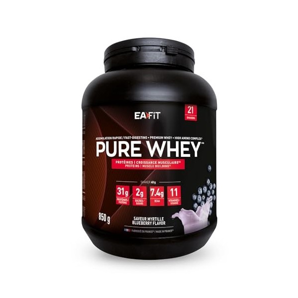 Pure Whey Myrtille | EAFIT | Protéine | 32g de protéines Whey+7,6g de BCAA/shaker+magnesium | Musculation, Maintien et constr