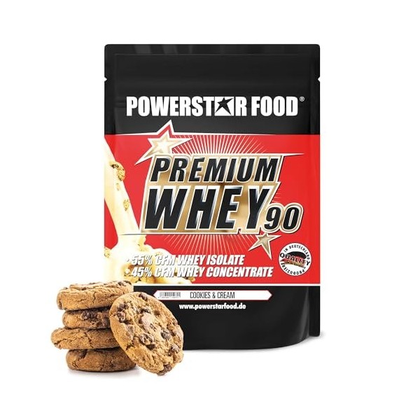 Powerstar PREMIUM WHEY 90 Poudre de Protéine 850 g | 80,6% Protéine | Whey Protein Powder | Produit en Allemagne | 55% Isolat