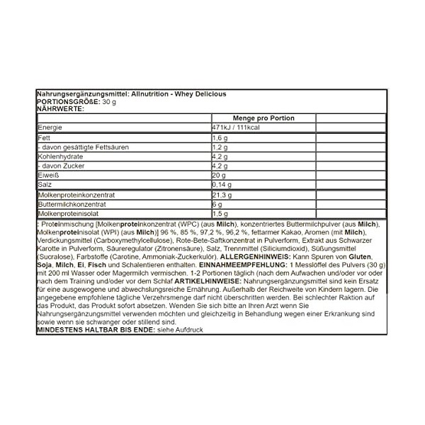 ALLNUTRITION Délicieux isolat de protéines de lactosérum de qualité supérieure Croissance musculaire Fitness Bodybuilding San