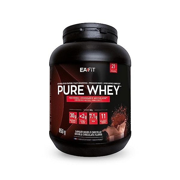 Pure Whey Chocolat | EAFIT | Protéine | 32g de protéines Whey+7,6g de BCAA/shaker+magnesium | Musculation, Maintien et constr