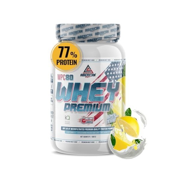 AS American Suplement | Premium Proteine whey 900 g | Yaourt au Citron | Boisson protéinée | Prisse de Masse Musculaire | Pro