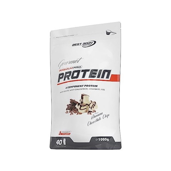 Best Body Nutrition Gourmet Premium Pro Protein, Morcreaux de chocolat et de banane, Shake protéiné à 4 composants: Caséinate