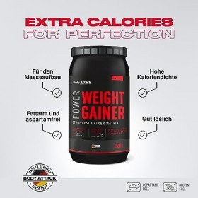 Body Attack Power Weight Gainer - 100% prise de masse, glucides et protein powder pour poids musculation avec whey protéine, 